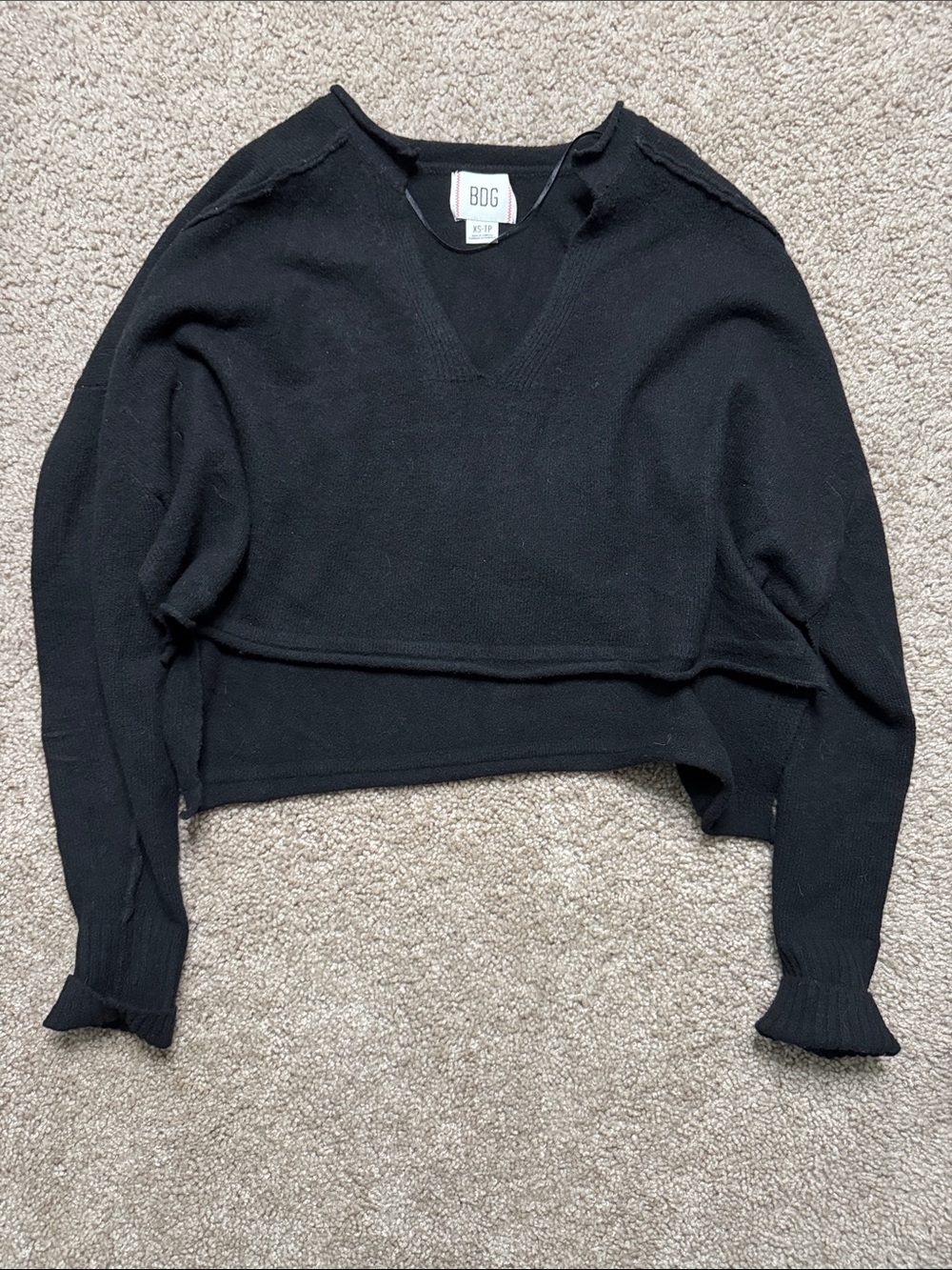 BDG Black Cropped V-Neck Sweater
